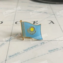 Kazakhstan National Flag Lapel Pins Crystal Epoxy Metal Enamel Badge Paint Brooch Souvenir Suit  Personality Commemorative Gifts