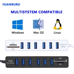 Concentrador de red USB 2,0 para PC y portátil, dispositivo Multi USB 2,0 de alta velocidad, 3 y 6 puertos, 2,0 Hab, TF, SD, lector de tarjetas