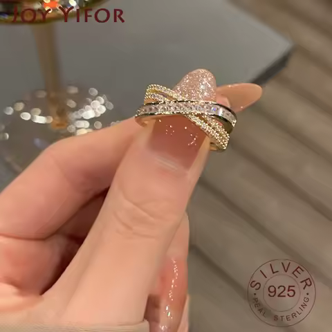 BFCLUB Silver Color Korean Ring Cross Zircon Vintage Female INS Simple Handmade Opening Index Finger Fashion Jewelry Couple
