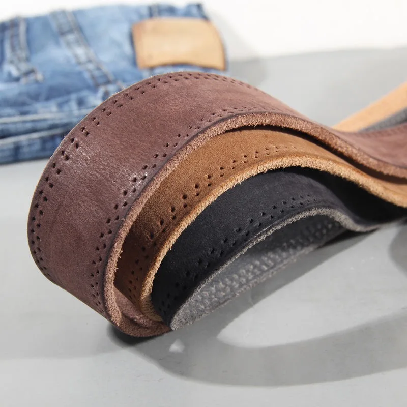 Cinturón Vintage 100% de cuero genuino para hombres, correa de cuero de vaca Natural de alta calidad para pantalones vaqueros o pantalones