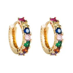High Quality Luxury Rainbow Hoop Earrings For Women Bohemia Dazzling Multicolor Zircon Stone Hollow Earring Huggies Jewelry Gift