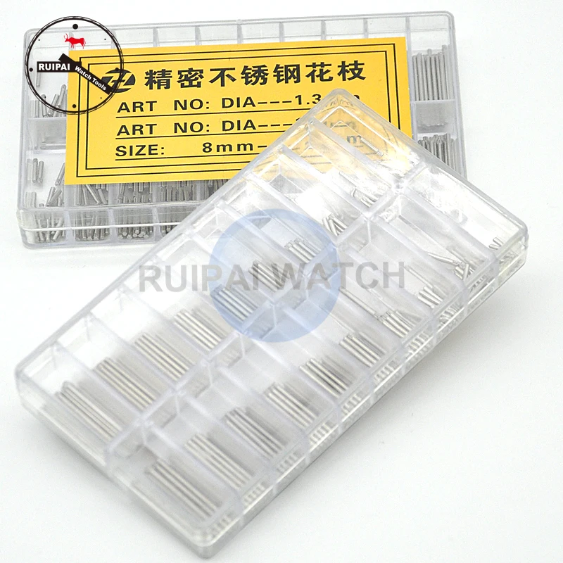 300pcs/box 8mm~26mm Stainless Steel Watch Strap  Solid Pins Dia 1.3mm 1.4mm Assort Size Steel Watchband Knurled Bars Watch Parts