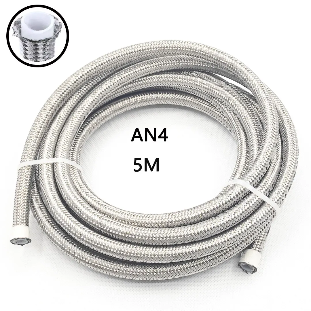 Length 5M  AN3 AN4 AN6 AN8 AN10 Racing Hose 304 Stainless Steel Braided PTFE Brake Hose Fuel Oil Line Oil Cooler Hose Pipe