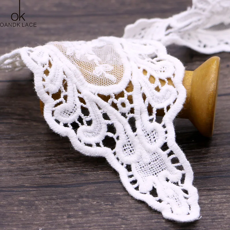 (1 yard/roll) White Cotton Embroidered Lace Net Fabric Trim DIY Sewing Handmade Craft Ribbon Materials