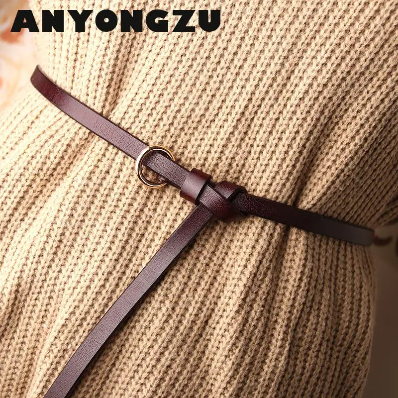 ANYONGZU New Genuine Cowhide Women Belt Round Buckle Pants Sweater Overcoat Dress Decoration Leather Red Black White Discount