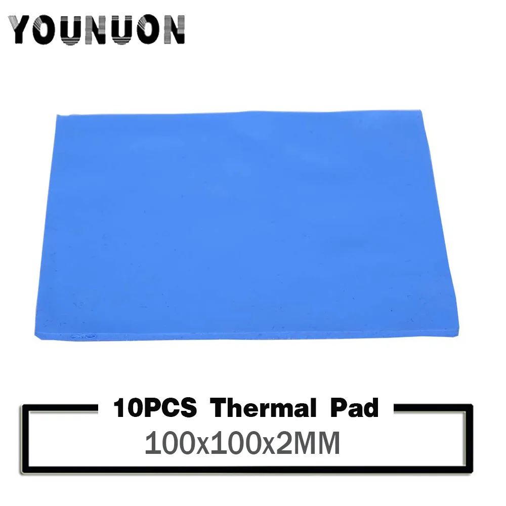 10PCS YOUNUON 100mm*100mm*2mm Thermal conductivity 3.2W GPU CPU Heatsink Cooling Conductive Silicone Pad Thermal Pad