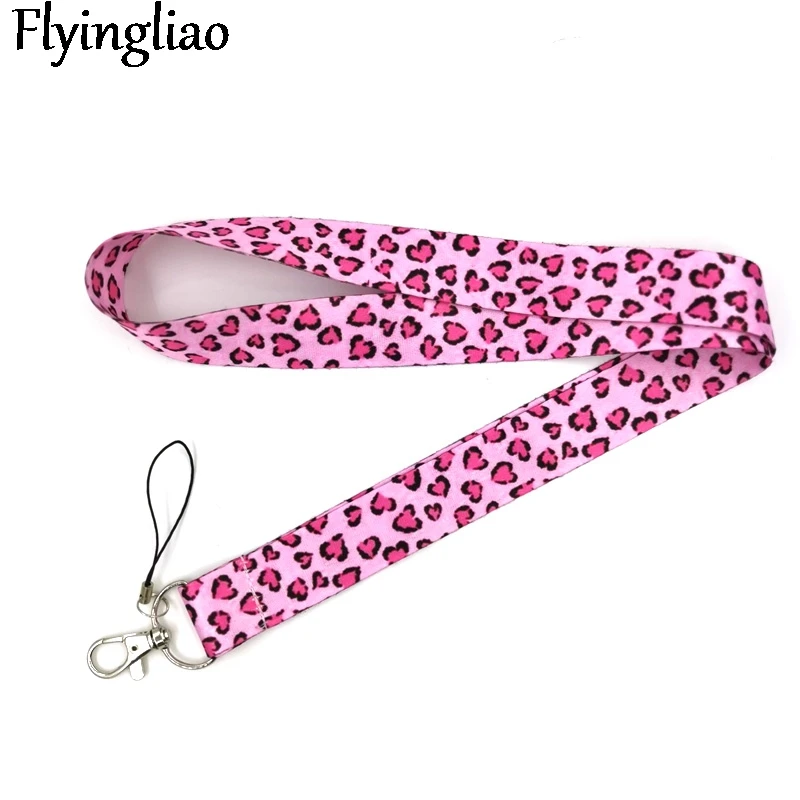 Pink Leopard Pattern Key lanyard Car KeyChain ID Card Pass Gym Mobile Phone Badge Kids Key Ring Holder Jewelry Decorations