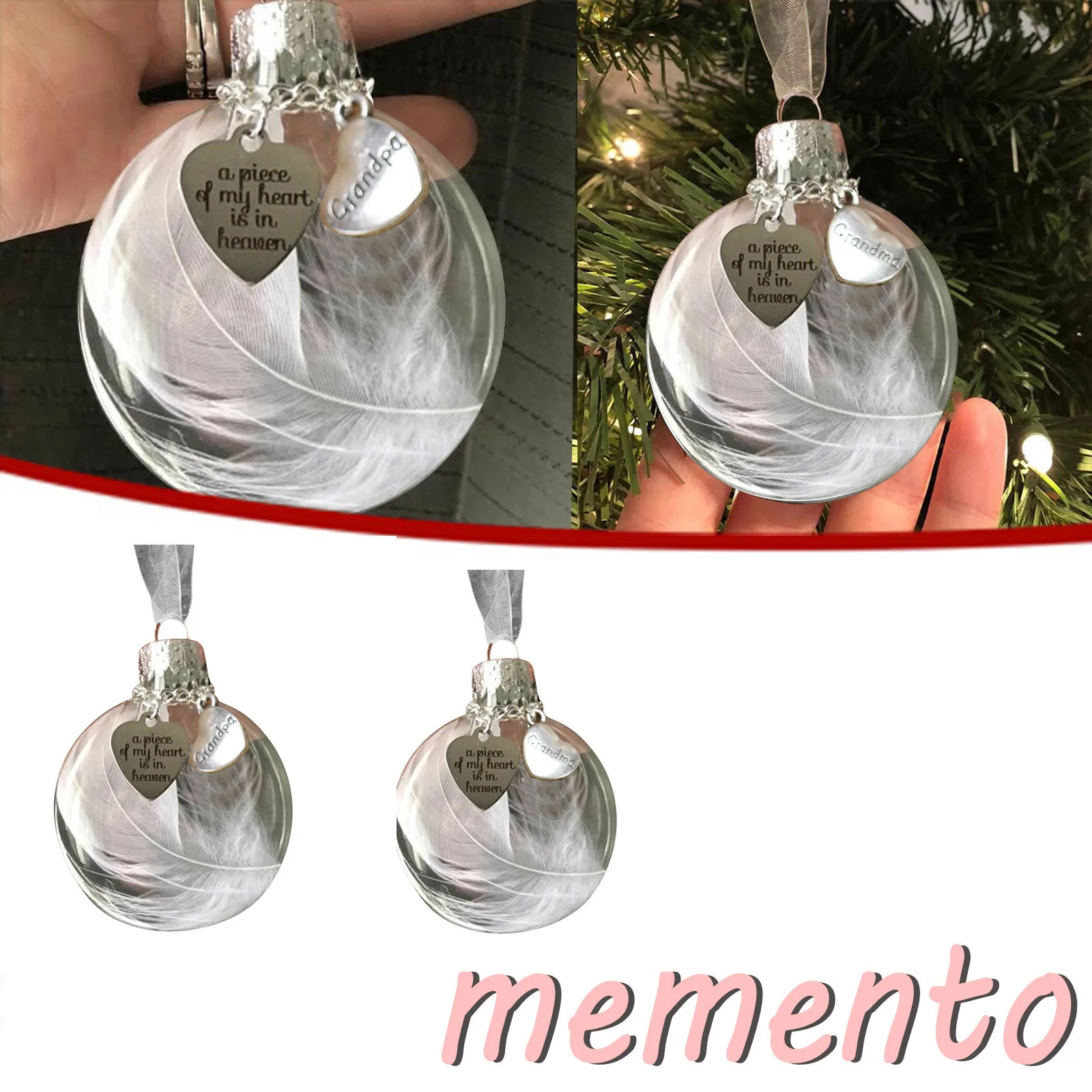 Memorial grandmother & grandfather pendant Feather ball - A Piece of My Heart Is In Heave Memorial Ornament Home Decor drop ship