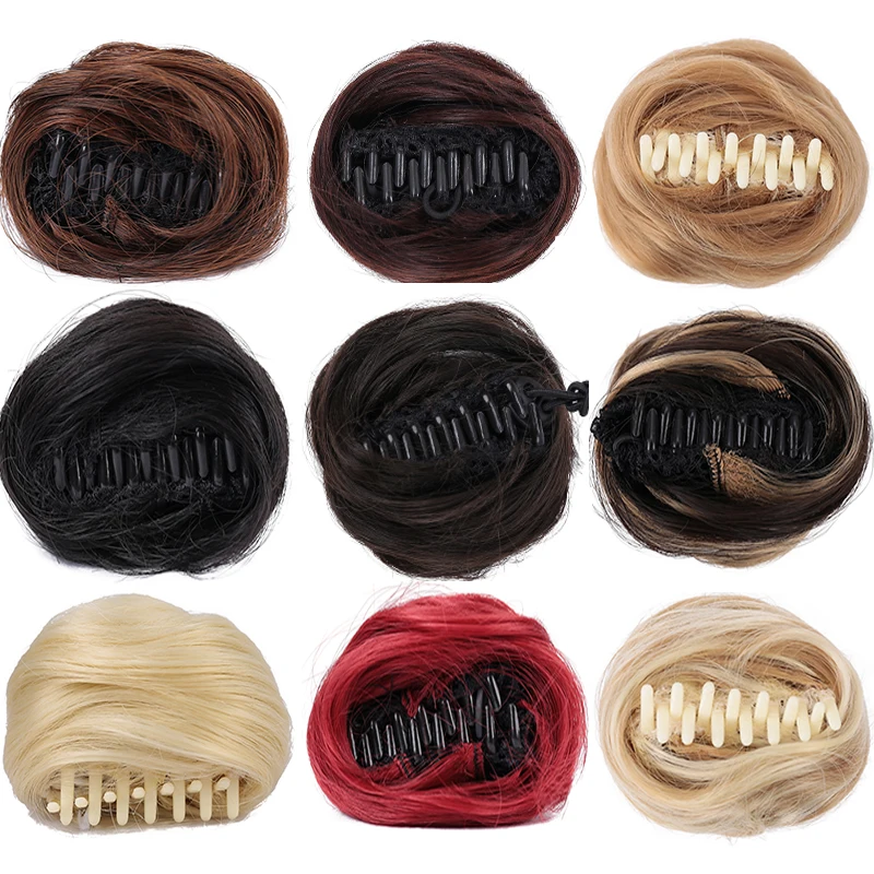 XNaira Girls Curly Scrunchie Chignon With Rubber Band Brown Black Synthetic Hair Ring Wrap On Messy Bun Ponytails Straight Hair