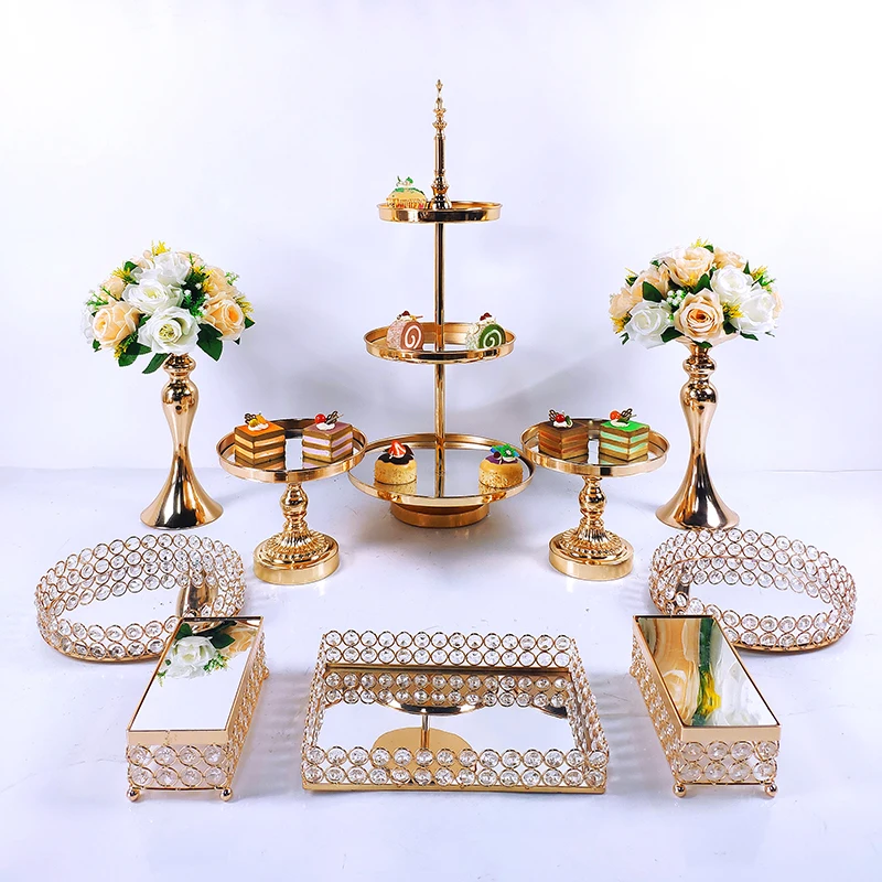 

10 PC European Style Crystal Metal Wedding Cupcake plate Rack Holiday Party DisplayTray Cake Stand