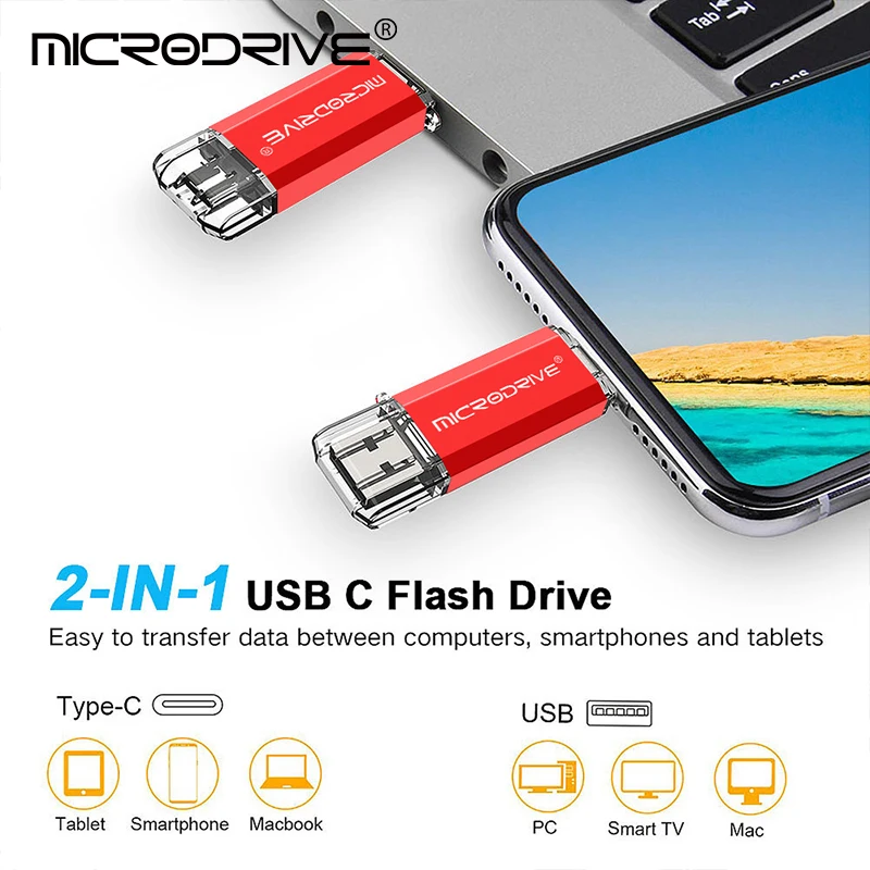 Smart USB 2.0 Flash Drive Type-C OTG 2 IN 1 128GB 64GB 32GB 16GB PenDrive Memory Stick For Phone Notebook