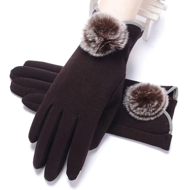 Non-fleece gloves female autumn and winter new fur ball driving and riding warm touch screen gloves l31