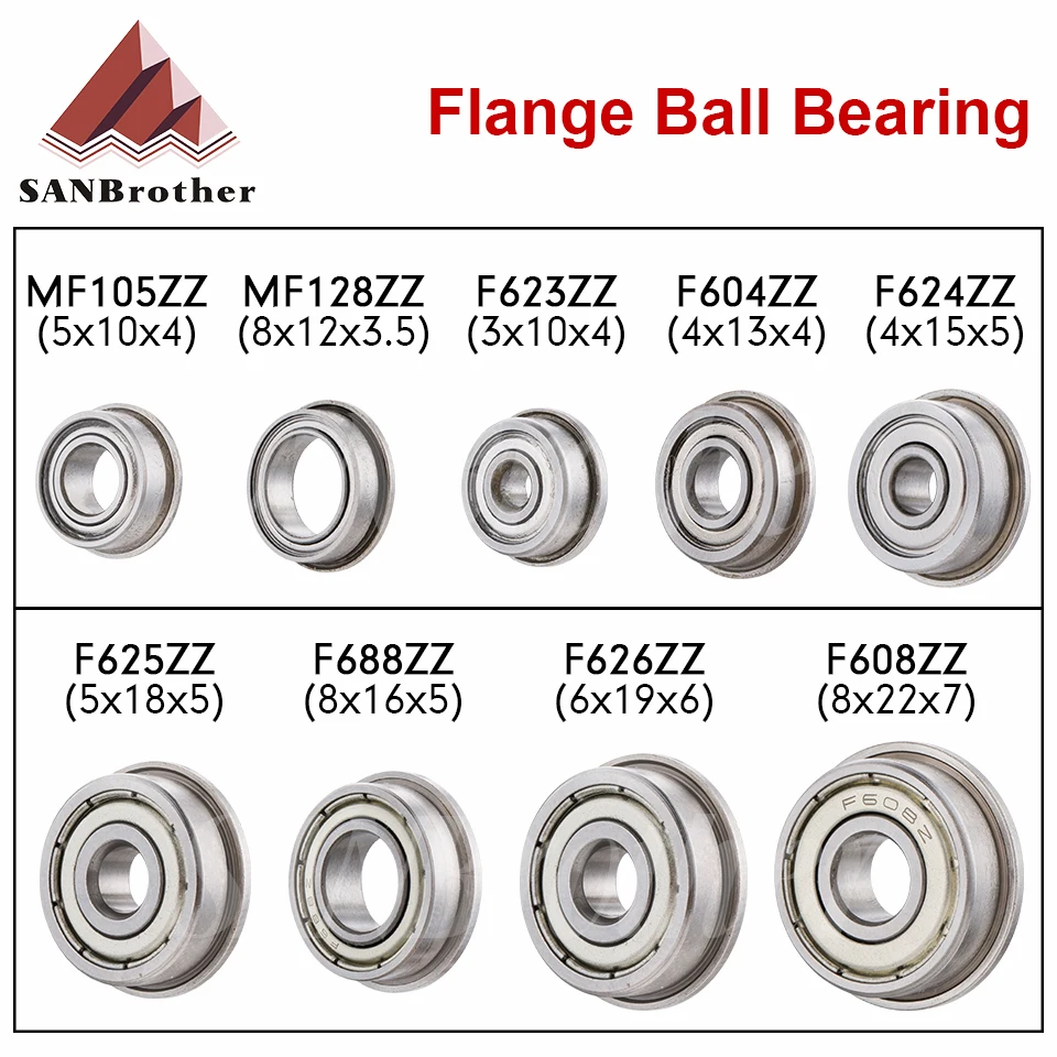 10pcs Flange Ball Bearings MF105ZZ MF128ZZ F623ZZ F604ZZ F608ZZ F688ZZ 3D Printers Parts Deep Groove Pulley Wheel Aluminium Par