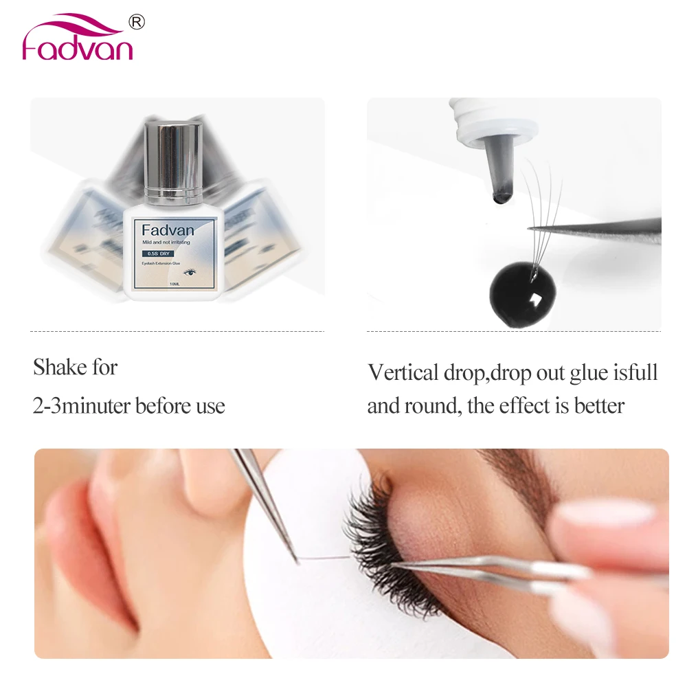 Fadvan Eyelash Extension Glue 1-3 Second Fast Drying Strong Adhesive Retention 5-7 Weeks Low Smell Mink Eyelash Glue Long Last