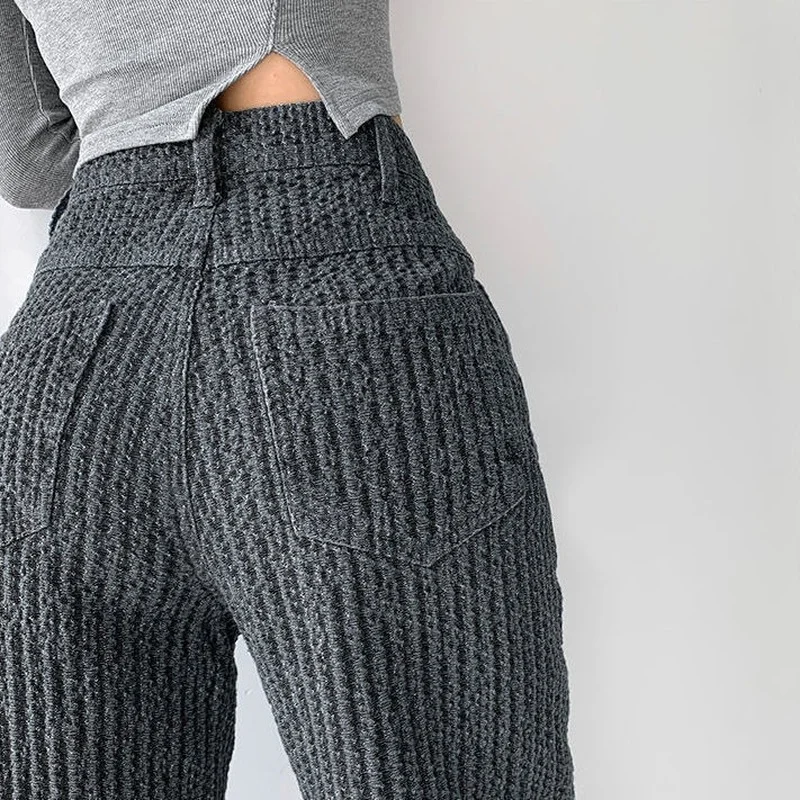 Woven Wide-Leg Jeans Women\'s Spring and Autumn High Waist Pants Loose Slim Retro Drooping Straight Casual Trousers Woman Jeans