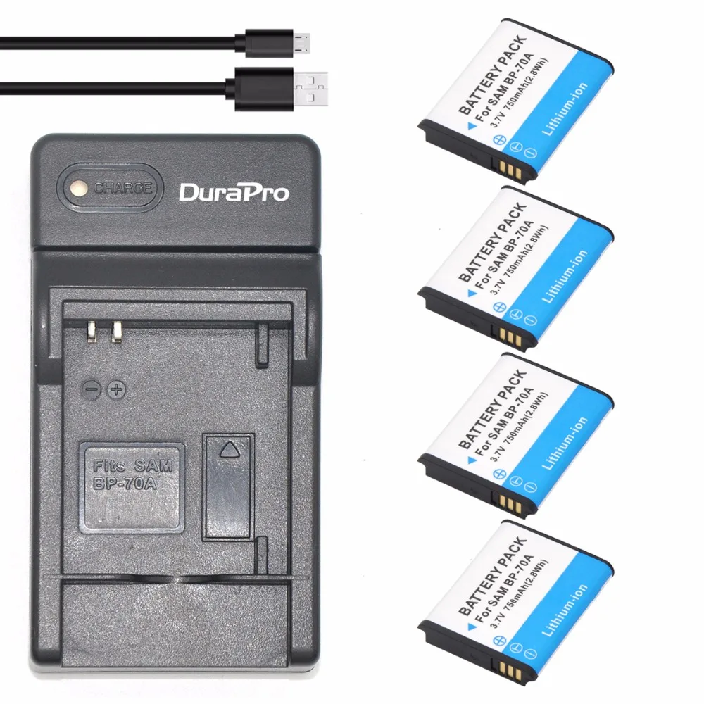 4pc BP 70A BP-70A 750mAh Rechargeable Camera Li-ion Battery + USB Charger for Samsung ST60 ST61 ST70 ST71 ES65 ES67 Camera