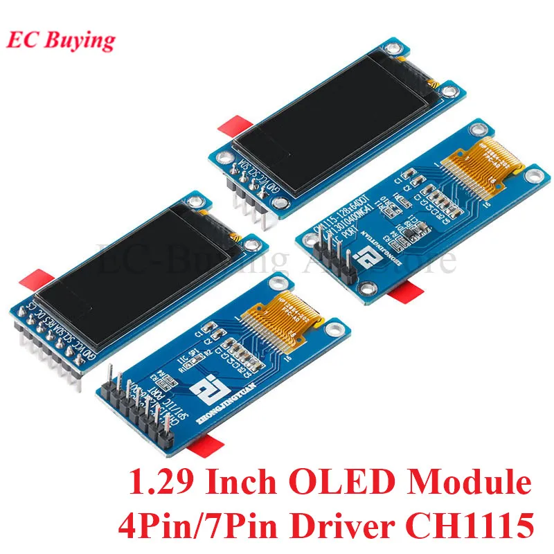 1.29 Inch OLED Module 1.29" 12864 Screen White 128X64 OLED LCD LED Display Module IIC SPI Interface CH1115 for Arduino