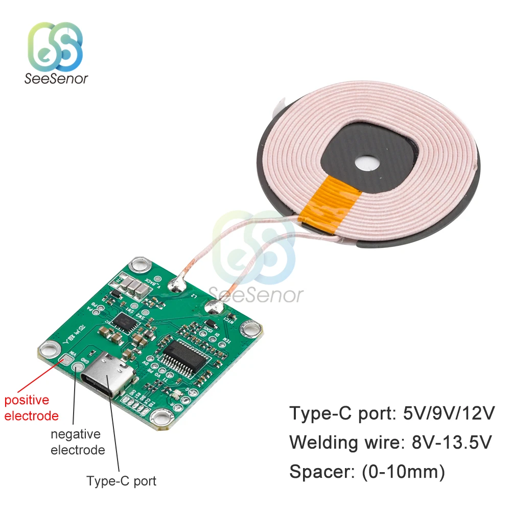 Imagem -02 - Carregador sem Fio de Carregamento Rápido Módulo Transmissor Usb Tipo-c e Bobina para qi Bateria do Telefone Carro 20w High Power 5v 12v 24v