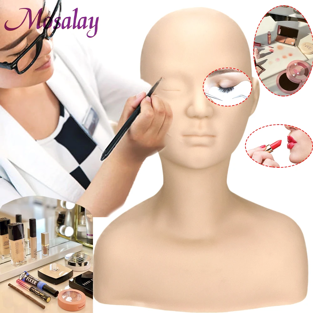 Half Body Soft Massage Model Cosmetology Make Up/Grafting Eyebrow Design Practice Training Mannequin Head Doll With Shoulder