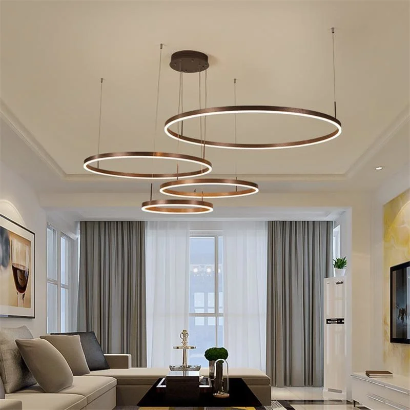 

Golden Coffee Black Lustre Circle Chandeliers For Bedroom Living Room Restaurant Lighting Postmodern Luxury Ring Hanging Lights