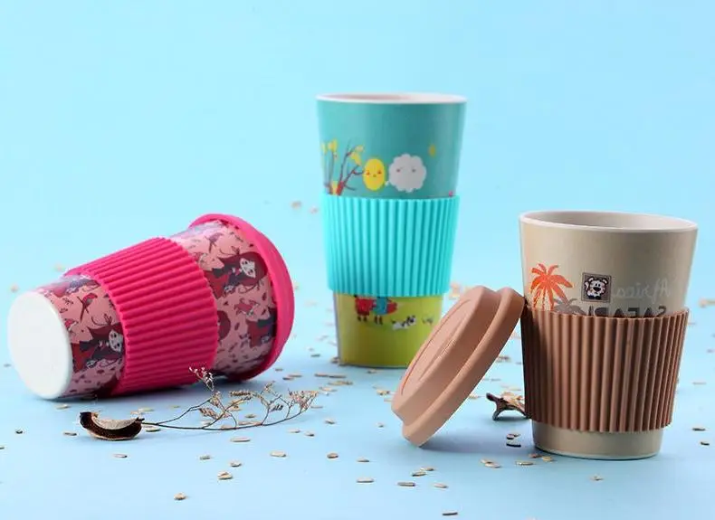 Eco-friendly Bamboo Fiber Coffee Cup With Reusable Silicone Lid And Sleeve Drinks Cup Travel Gift 20pcs Wholesale