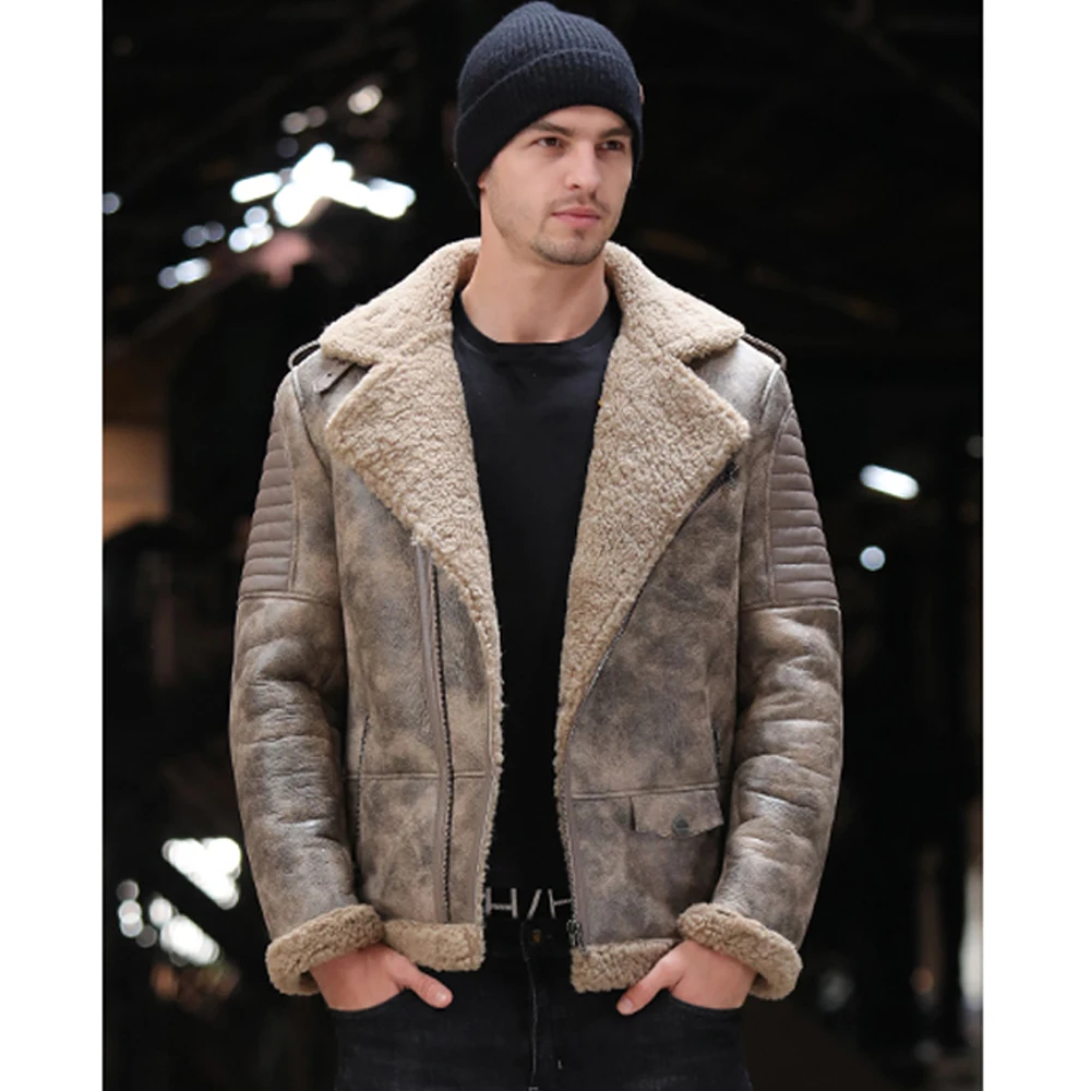 Black Real Fur Clothing Men Winter Natural Fur Jacket Thicken Winter Warm Leather Genuine Sheepskin Fur Brown Leather