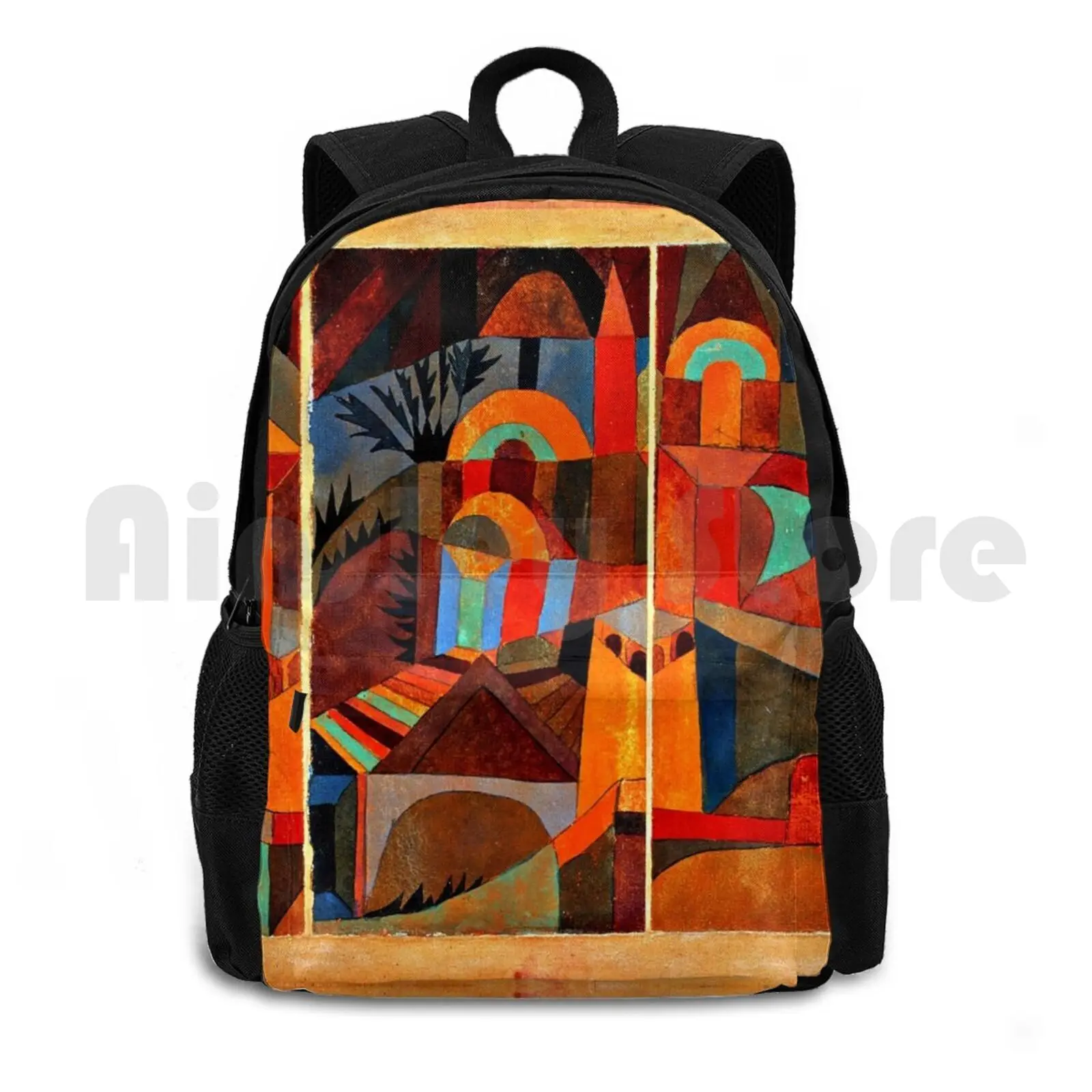 Klee-Temple Gardens , Abstract Art Outdoor Hiking Backpack Waterproof Camping Travel Temple Gardens Paul Klee Abstract Art