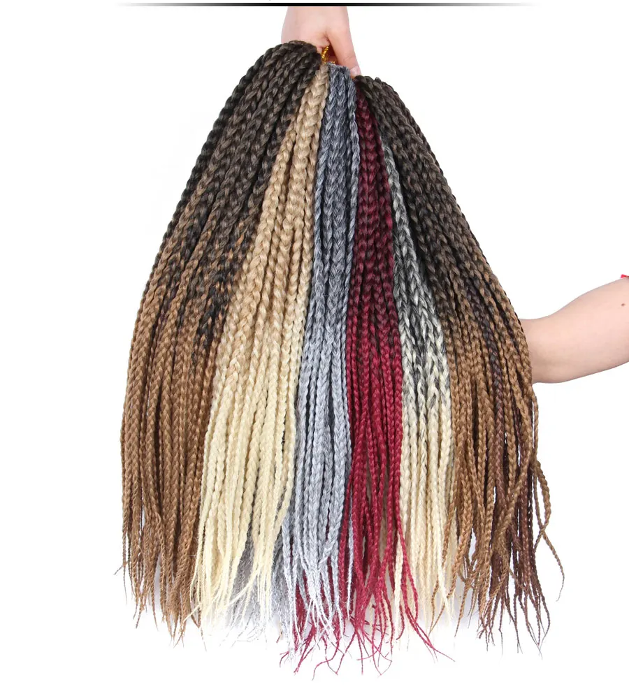 Synthetic 12 16 20 24 30\'\' Cornrows African Box Crochet Hair Extensions Braiding Hairpiece Afro Pigtails Heat-resistant Fiber