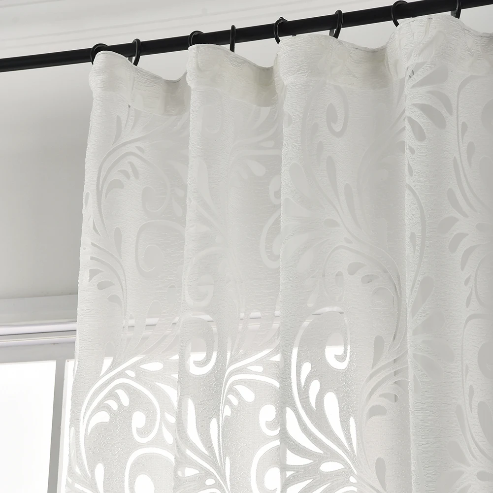 Hot Sale Tulle Sheer Curtains Jacquard Craft Polyester Fabrics For Window Modern Living Room Treatment Black White