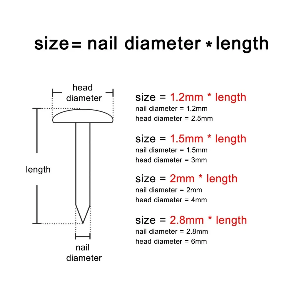 HZYUEGOU Goldener Rundkopfnagel aus reinem Kupfer, Durchmesser 1,2 1,5 2 2,8 mm, für Möbelscharniere, Trommeln, Schmuckkästchen, Länge = 8–50 mm – Detail 1
