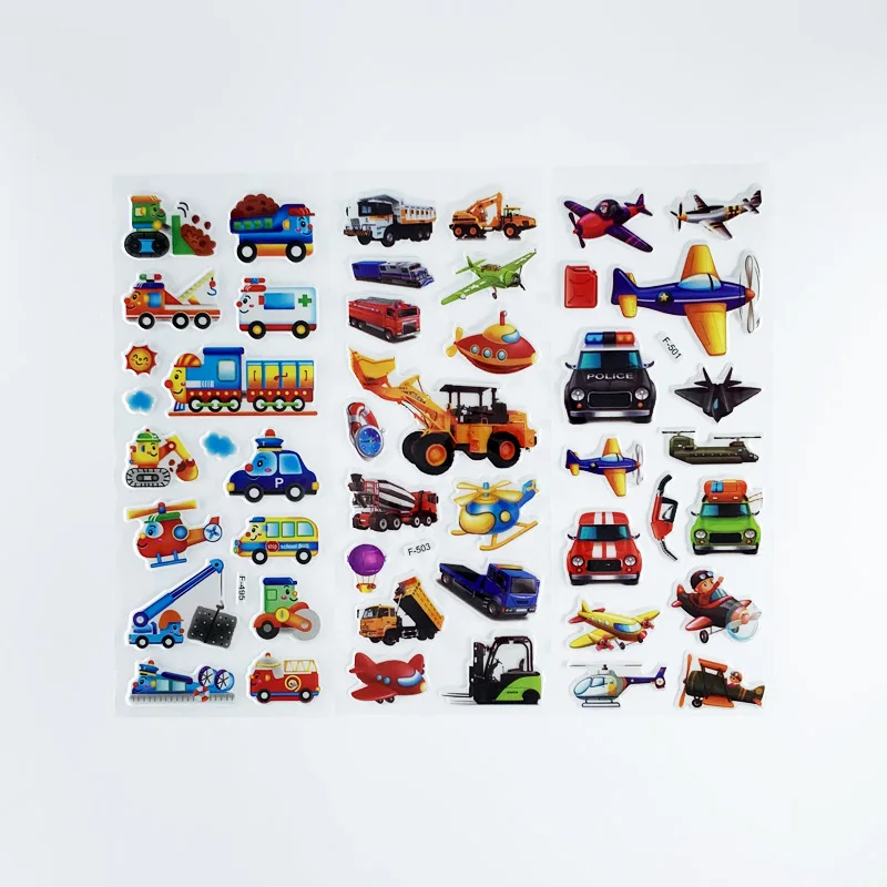 12 Different Sheets Cartoon Traffic Car Aircraft DIY Stickers Toys PVC Scrapbook for Children Diary Notebook Decoration Gifts