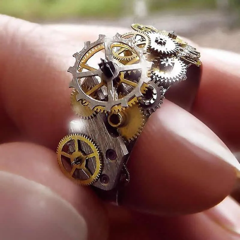 Personality Steampunk Mechanical Gear Clockwork Rings for Men Women Gothic Finger Ring Biker Vintage Ring Hip Hop Jewelry