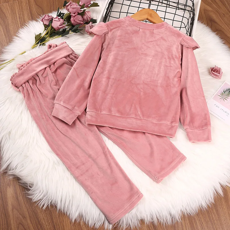 Children Clothing 2022 Spring And Autumn New Occident Girls Set Macrame Long-Sleeved Trousers Flannel Two-Piece Suit Casual Wear