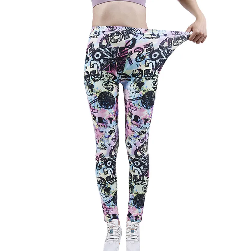 LJCUIYAO-mallas de cintura alta para mujer, Leggings sexys con letras de grafiti para Fitness, gimnasio, deportes, entrenamiento, Push Up, parte inferior transpirable