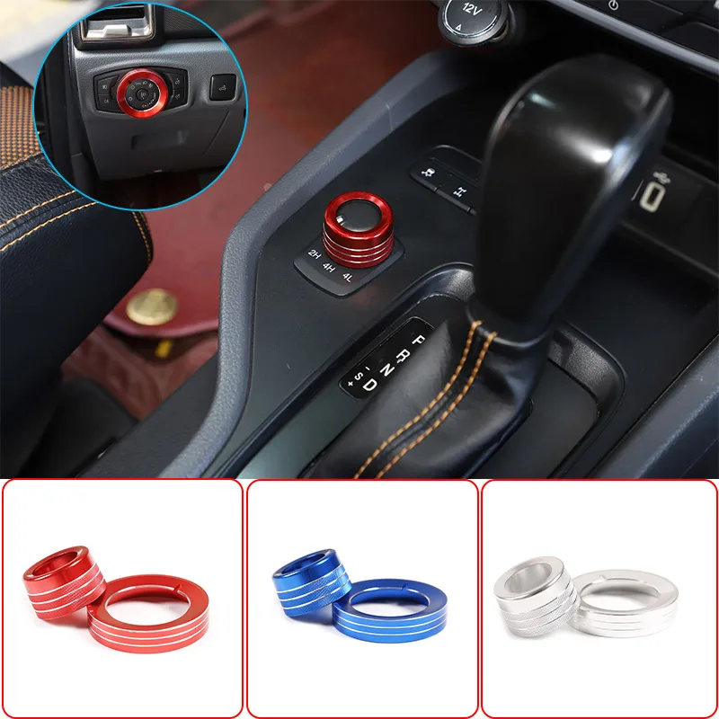 

For Ford Ranger 2015-2021 Car Headlight Switch Decoration Ring Four Wheel Drive Switch Knob Trim Cover interior Accessories