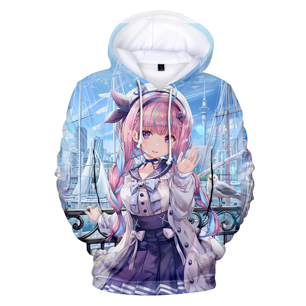 HOLOLIVE VTuber minato aqua 3D Fashion Fall Winer Suit Hoodies Sportswear Hooded Youthful Kawaii Vitality Women/Men The hooded