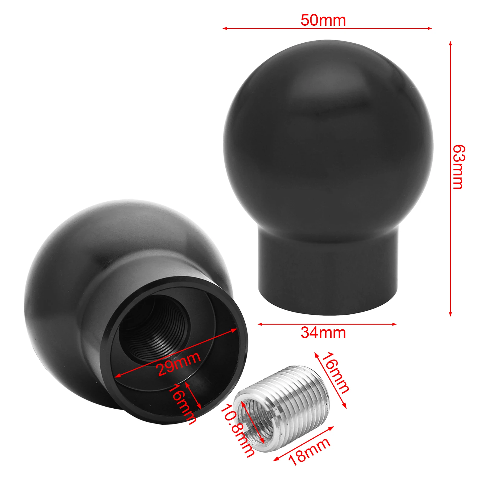 Manual Shift Knob 12x1.25MM Gear Shift Knob Round Ball Threaded For 2008-2014 Car Mustang Focus RS Fiesta ST Subaru WRX STI BRZ