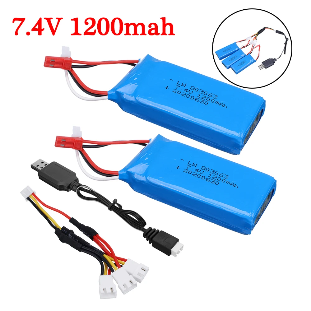 7.4v 1200mAh Lipo Battery with charger For Yizhan Tarantula X6 H16 RC Drone Quadcopter 2S 7.4V battery for WLtoys V666 V262 V323