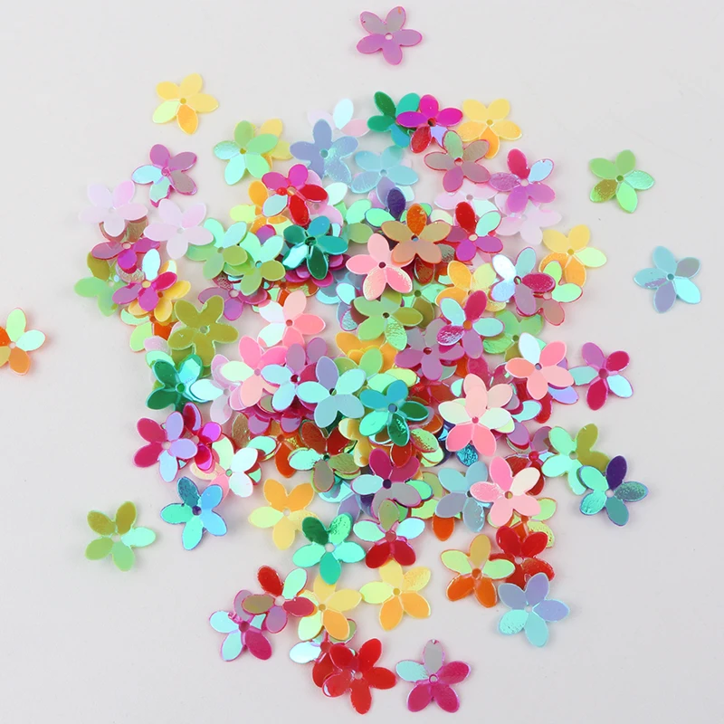 Crafts Sequins 10mm Cup Five Finger Flower Paillettes 1cm PVC Loose Glitter Flower Sequin With A Hole Clothing Accessories 10g