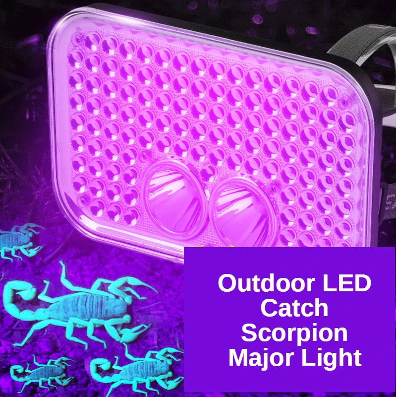 

New Outdoor Strong Light LED Headlight, Waterproof Head-mounted Flashlight, Rechargeable Purple Light Scorpion Catcher Light