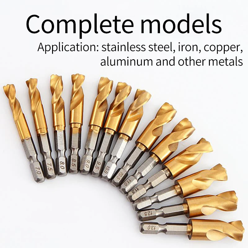 Hexagonal handle 1/4 inch angle iron plate stainless steel special twist drill set Q type ultra short drill hole 1.5-13mm