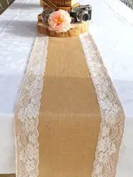 Natural Vintage Jute Linen Hessian Burlap Table Cloth Runner Country Event Wedding Decoration Party home textiles #546521