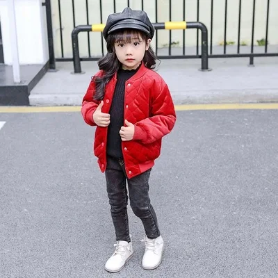 Hot Sale Children's Golden Velvet Jacket Girls Fall Winter Wadded Coat Outerwear Students Kids Thin Cotton Padded Clothes X491