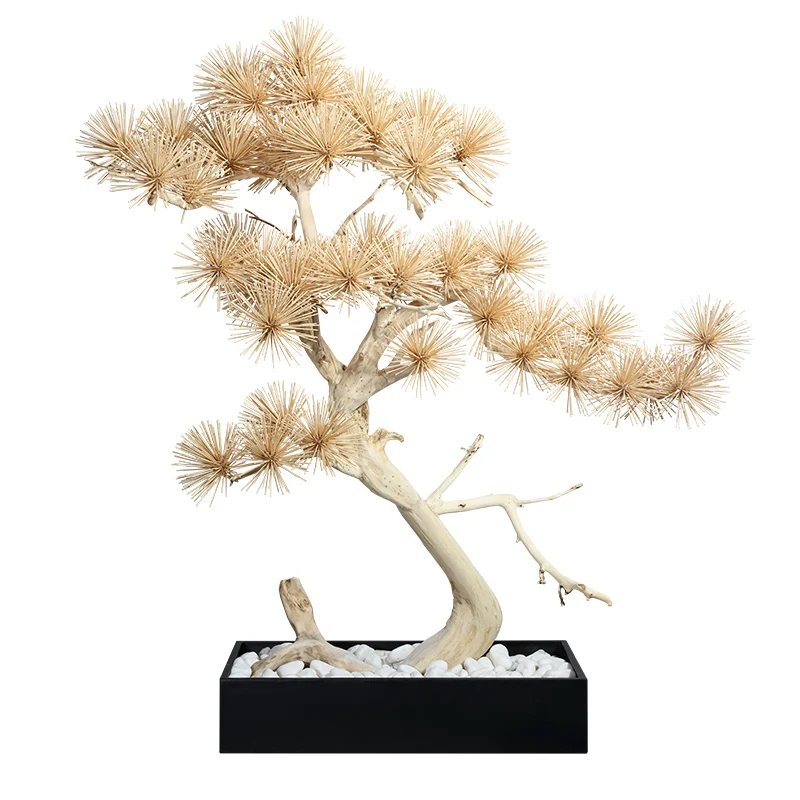 TTJingquan WelcomePine Bonsai Living Room Entrance Lucky Decoration Large Solid Wood Carving SoftDecoration Handicraft Equipment