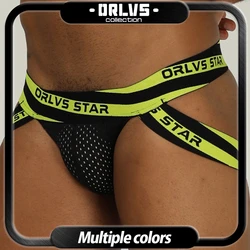 ORLVS Brand Men Underwear Sexy Jockstrap Mesh Breathable Men Thong Cueca Tanga Comfortable Underpants Penis Pouch Male Panties