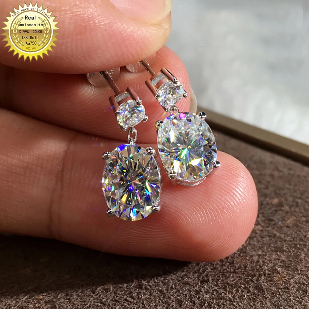 

100% 18K Au750 Rose Gold Earrings We only sell DVVS Moissanite Diamonds 0.5 1 2 3 Carat Oval