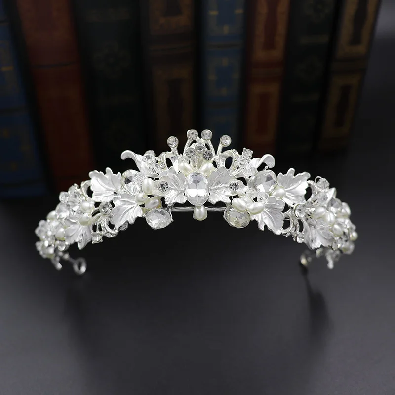 Enamel Leaf Tiara Headbands Luxury Painted Flower Crystal Crown Bride Hair Jewelry Accessories for Women Wedding Hair Ornaments