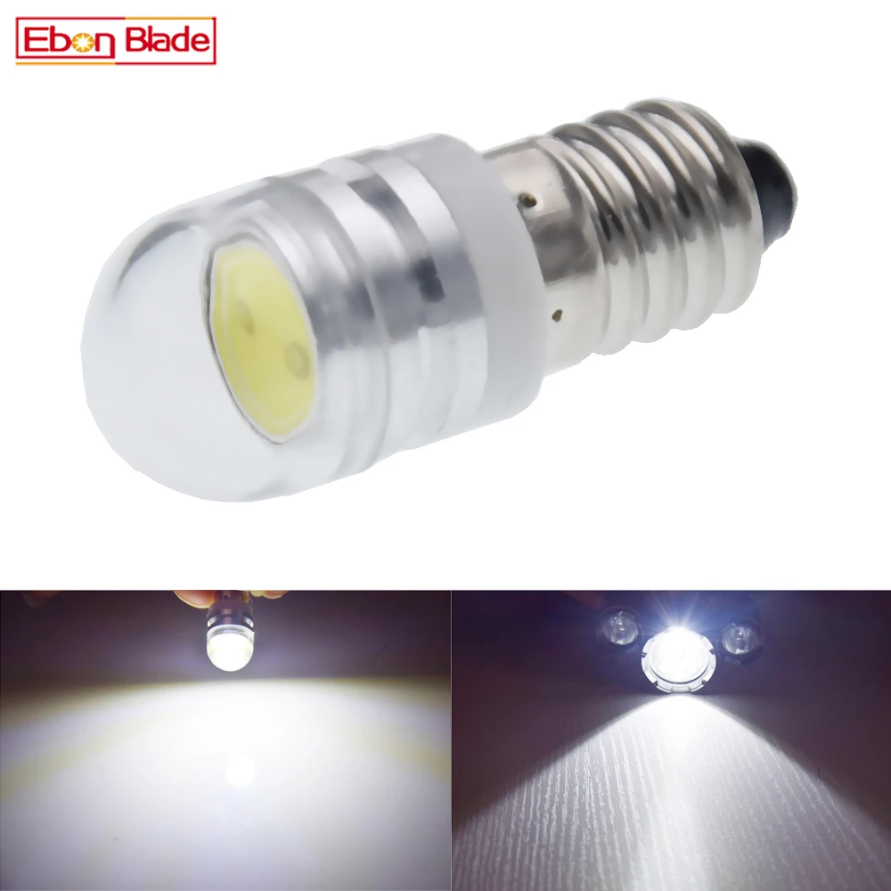 1Pcs E10 COB 2W LED Bulbs Lights White MES Miniature Screw Bulb 1447 Style Small Mini Lamp Torches Motor Bike Light 6V DC 6000K