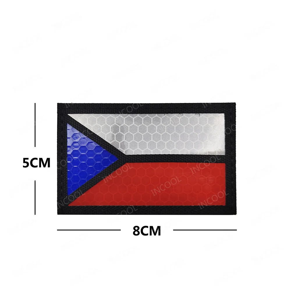 Czech Republic Infrared IR Reflective Embroidered Flag Patches PVC Rubber Blue Line Embroidery Patch For Clothing Cap