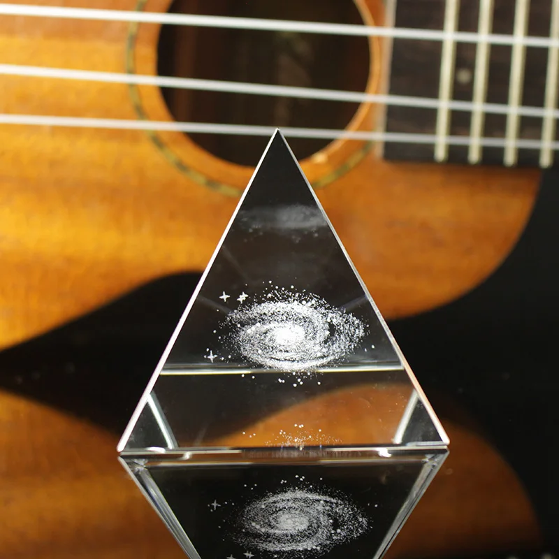 Crystal Pyramid 3D Laser Engraved Galaxy Glass Pyramid Fengshui Figurine Home Decoration Accessories for Living Room